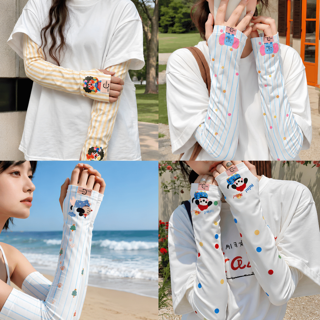 Ống Tay Chống Nắng Nữ Ice Silk Hoạt Hình Kawaii, Găng Tay Tất Tay Chống UV Mát Lạnh Đi Xe Ngoài Trời