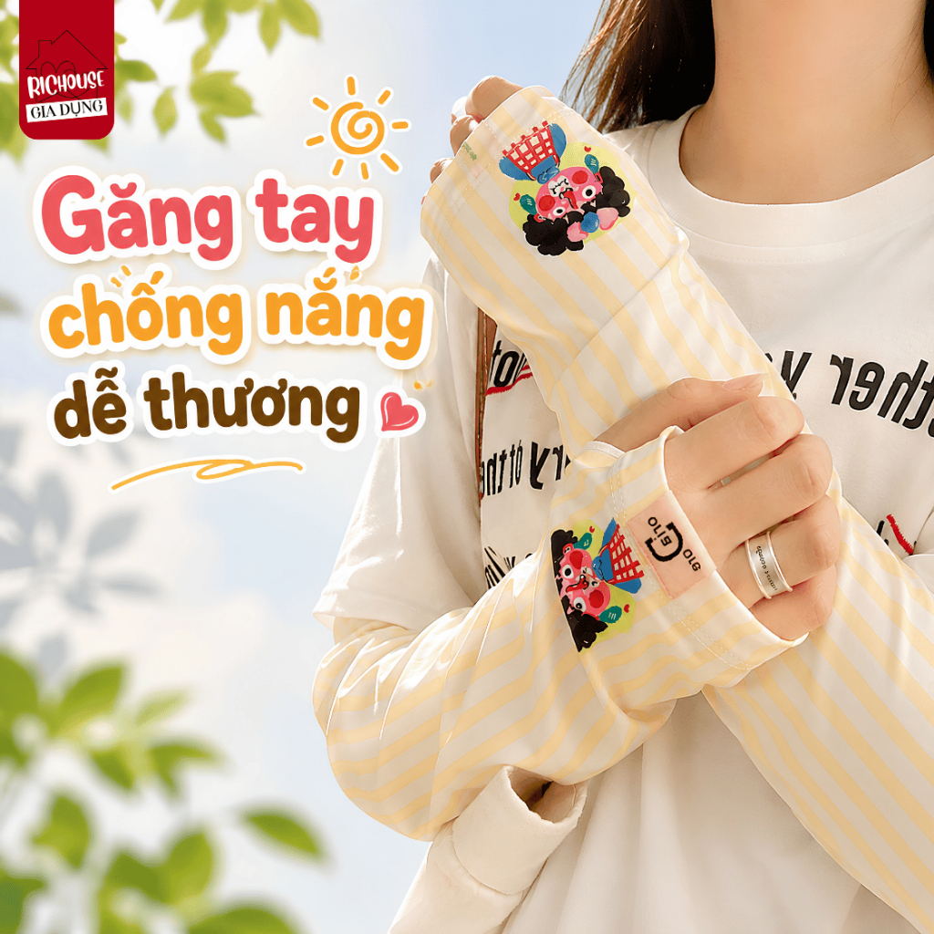 Ống Tay Chống Nắng Nữ Ice Silk Hoạt Hình Kawaii, Găng Tay Tất Tay Chống UV Mát Lạnh Đi Xe Ngoài Trời