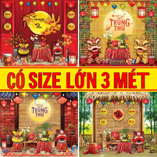 Phông nền tranh vải dán tường Tết Đoàn Viên, Backdrop trang trí Trung Thu,lớp học Tranh Canvas khổ lớn 4 mét TT1- BIATON