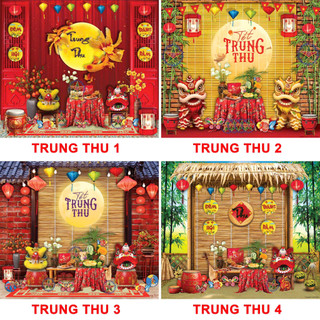 Phông nền tranh vải dán tường Tết Đoàn Viên, Backdrop trang trí Trung Thu,lớp học Tranh Canvas khổ lớn 4 mét TT1- BIATON