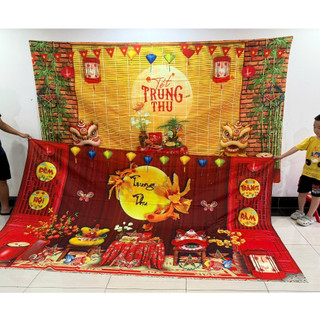 Phông nền tranh vải dán tường Tết Đoàn Viên, Backdrop trang trí Trung Thu,lớp học Tranh Canvas khổ lớn 4 mét TT1- BIATON