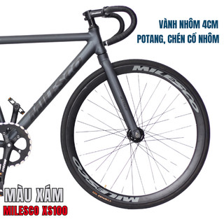 Xe Đạp MILESCO XS100 Fixed Gear Khung Nhôm Siêu Nhẹ Lốp CST 700x28C Ghi Đông Cong Chính Hãng