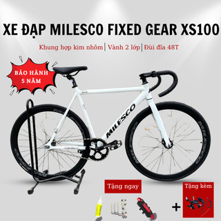 Xe Đạp MILESCO XS100 Fixed Gear Khung Nhôm Siêu Nhẹ Lốp CST 700x28C Ghi Đông Cong Chính Hãng