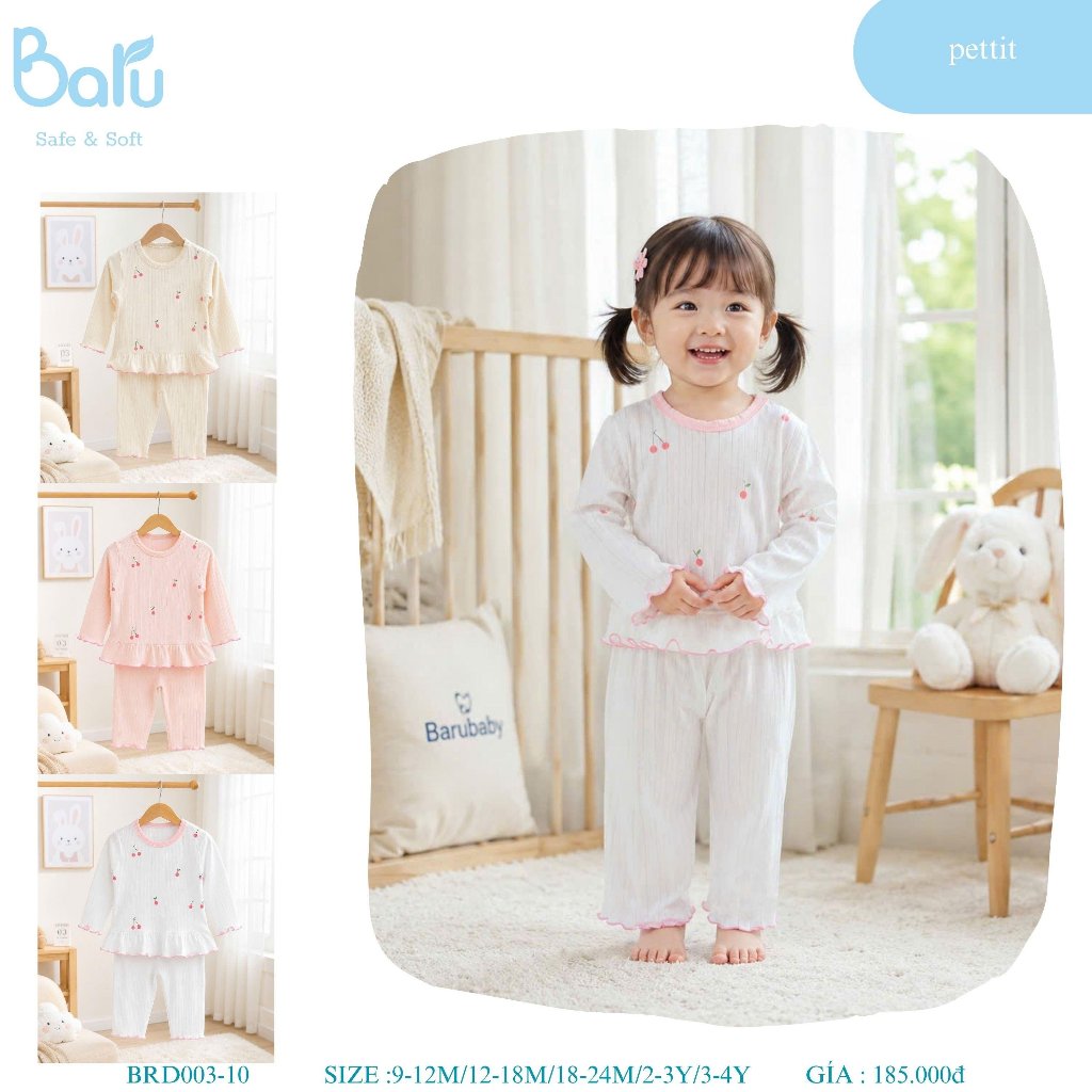 Bộ cổ tròn bé gái dài tay quần dài BRD003-10