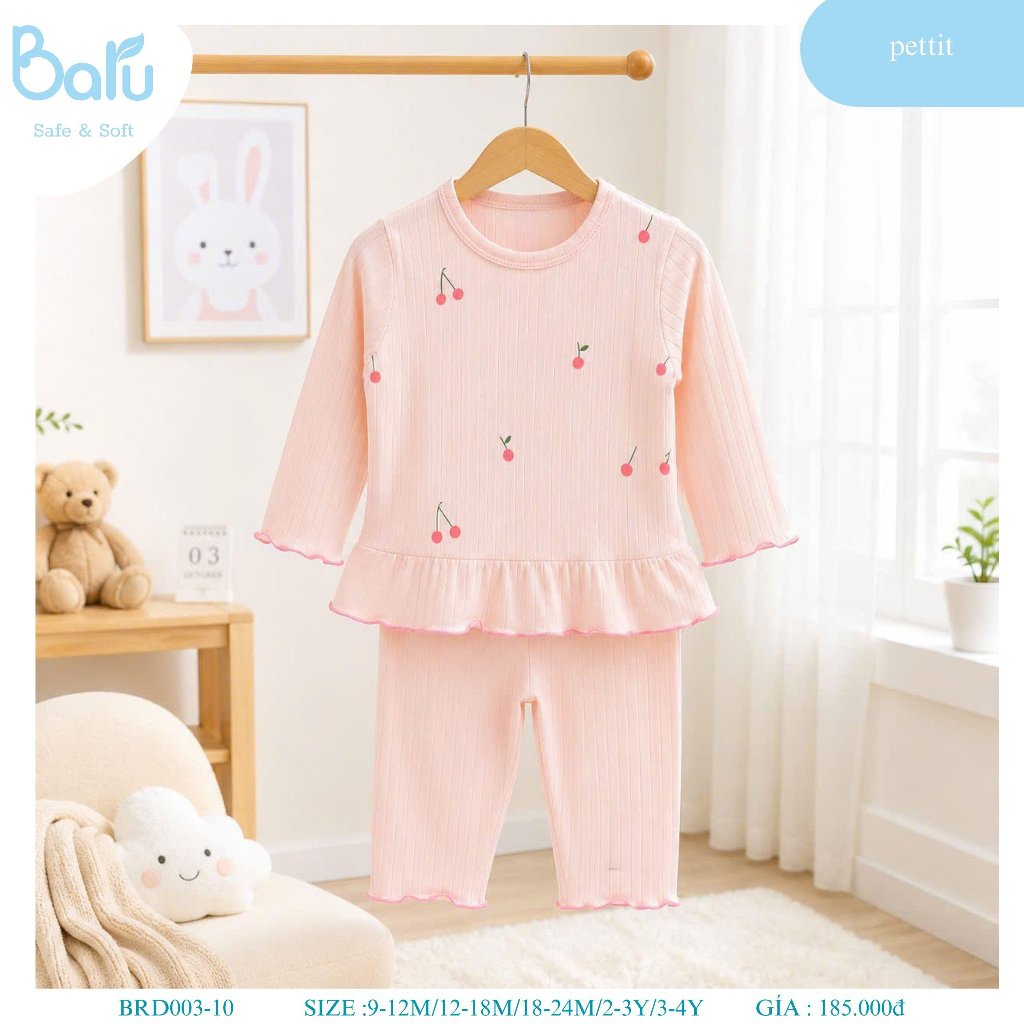 Bộ cổ tròn bé gái dài tay quần dài BRD003-10
