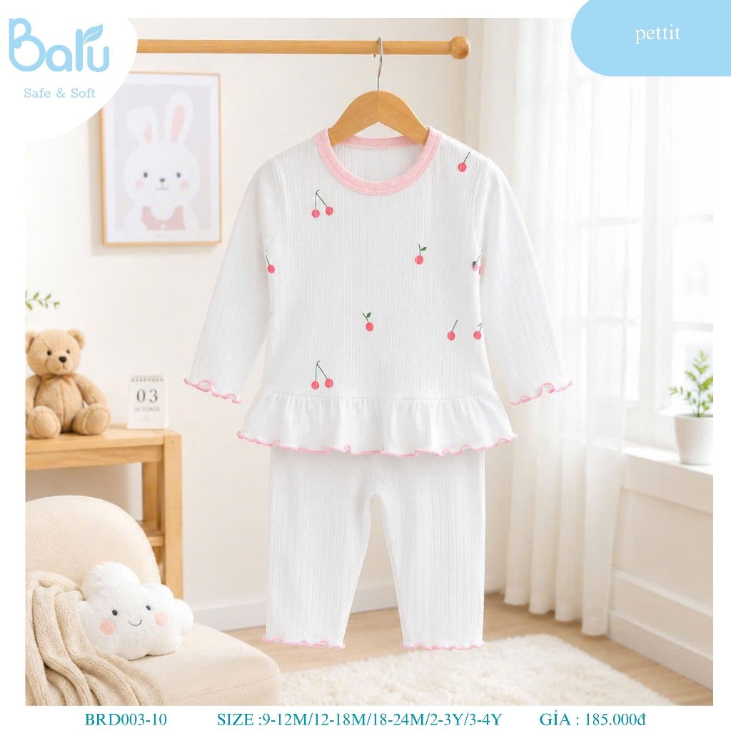 Bộ cổ tròn bé gái dài tay quần dài BRD003-10