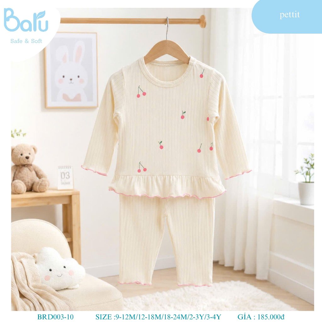 Bộ cổ tròn bé gái dài tay quần dài BRD003-10