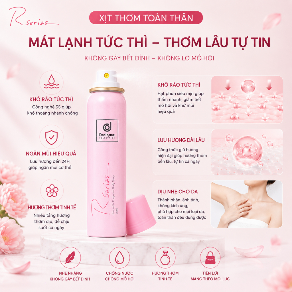 R Series-Xịt Khử Mùi Toàn Thân, Khử Mùi Cơ Thể, xịt ngăn mồ hôi nách, xịt thơm toàn thân cao cấp