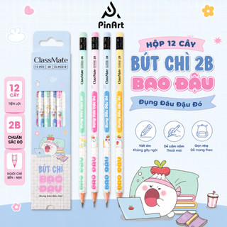 Hộp 12 Bút Chì 2B Bao Đậu Classmate Chuẩn Màu Đậm 2B, Ngòi Chì Cứng Cáp, Cầm Lâu Viết Không Bị Mỏi, Không Bị Lem Kèm Tẩy