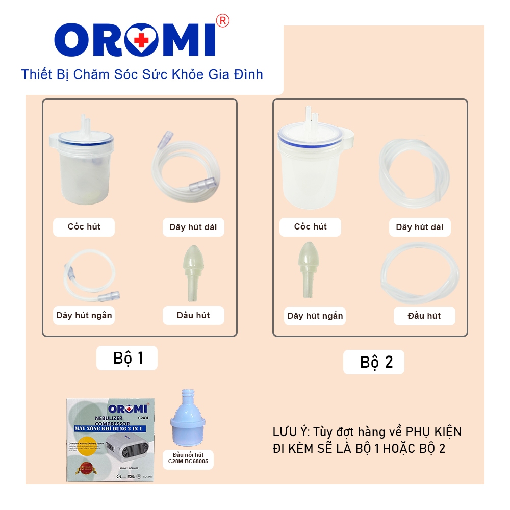 Phụ kiện Bộ xông khí dung, Bộ cốc hút của máy xông khí dung/hút mũi/hút dịch OROMI
