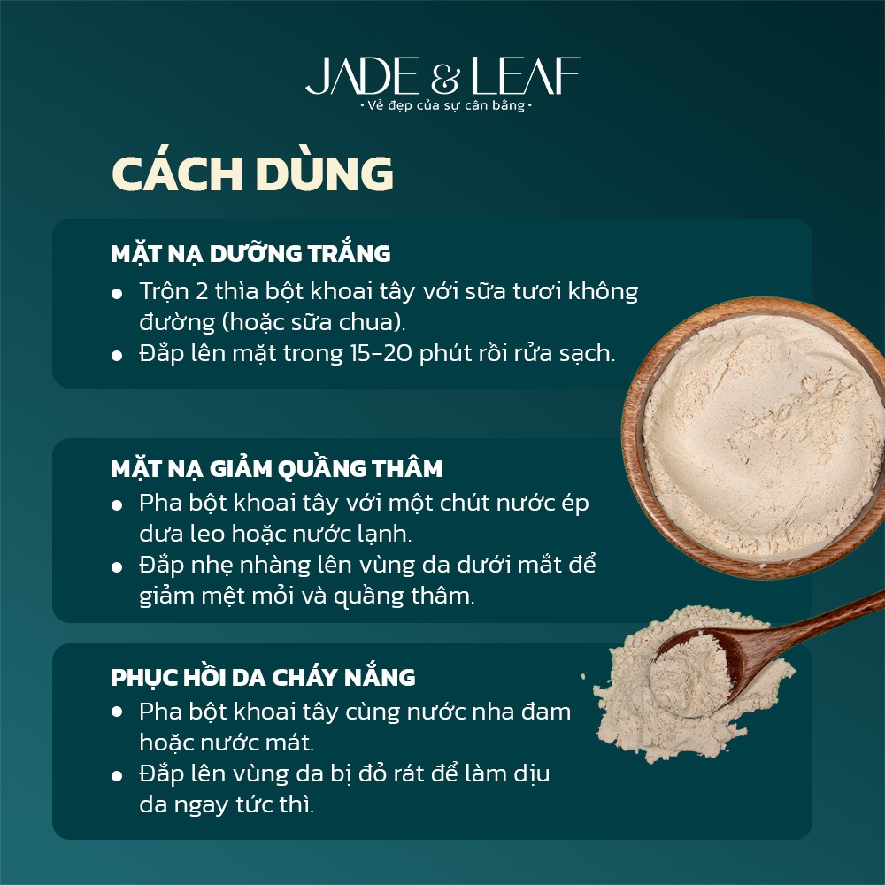 Bột Khoai Tây Nguyên Chất Jade&Leaf, Bột Hữu Cơ Thiên Nhiên Hỗ Trợ Giảm Mụn, Sáng Da Mờ Thâm