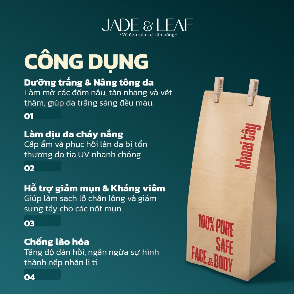 Bột Khoai Tây Nguyên Chất Jade&Leaf, Bột Hữu Cơ Thiên Nhiên Hỗ Trợ Giảm Mụn, Sáng Da Mờ Thâm