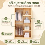 CONOCO Tủ quần áo 2 cánh 80cm ván dày có thanh treo gọn phòng ngủ nhỏ — ảnh 6