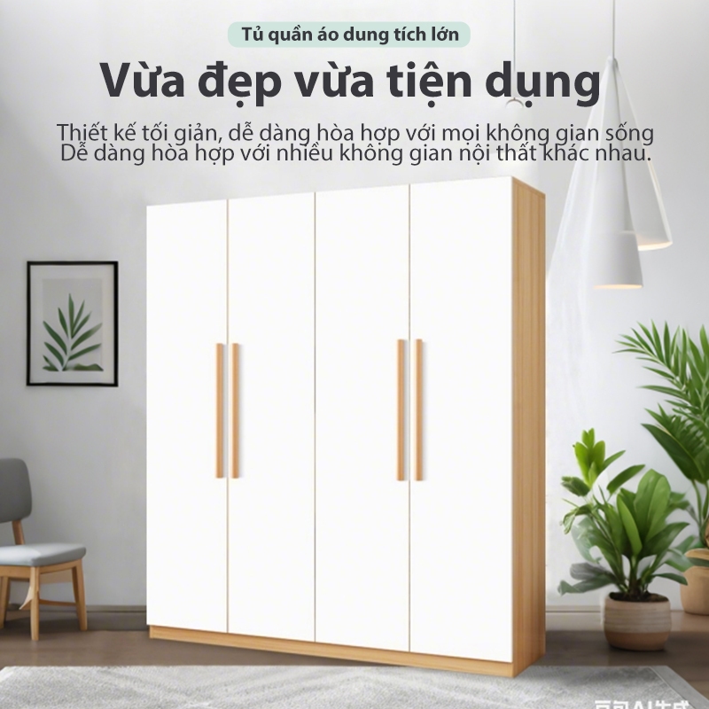 CONOCO Tủ quần áo 2 cánh 80cm ván dày có thanh treo gọn phòng ngủ nhỏ