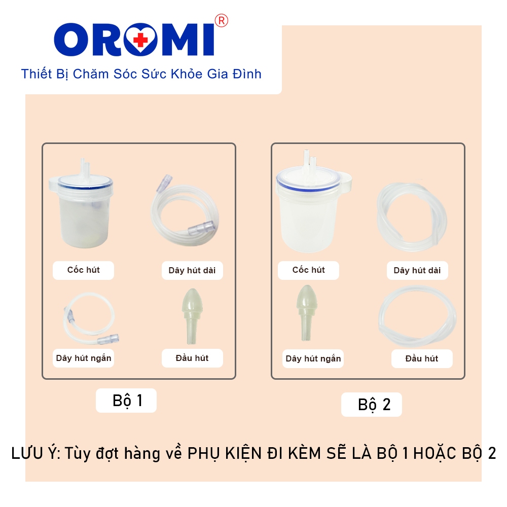 Phụ kiện Bộ xông khí dung, Bộ cốc hút của máy xông khí dung/hút mũi/hút dịch OROMI