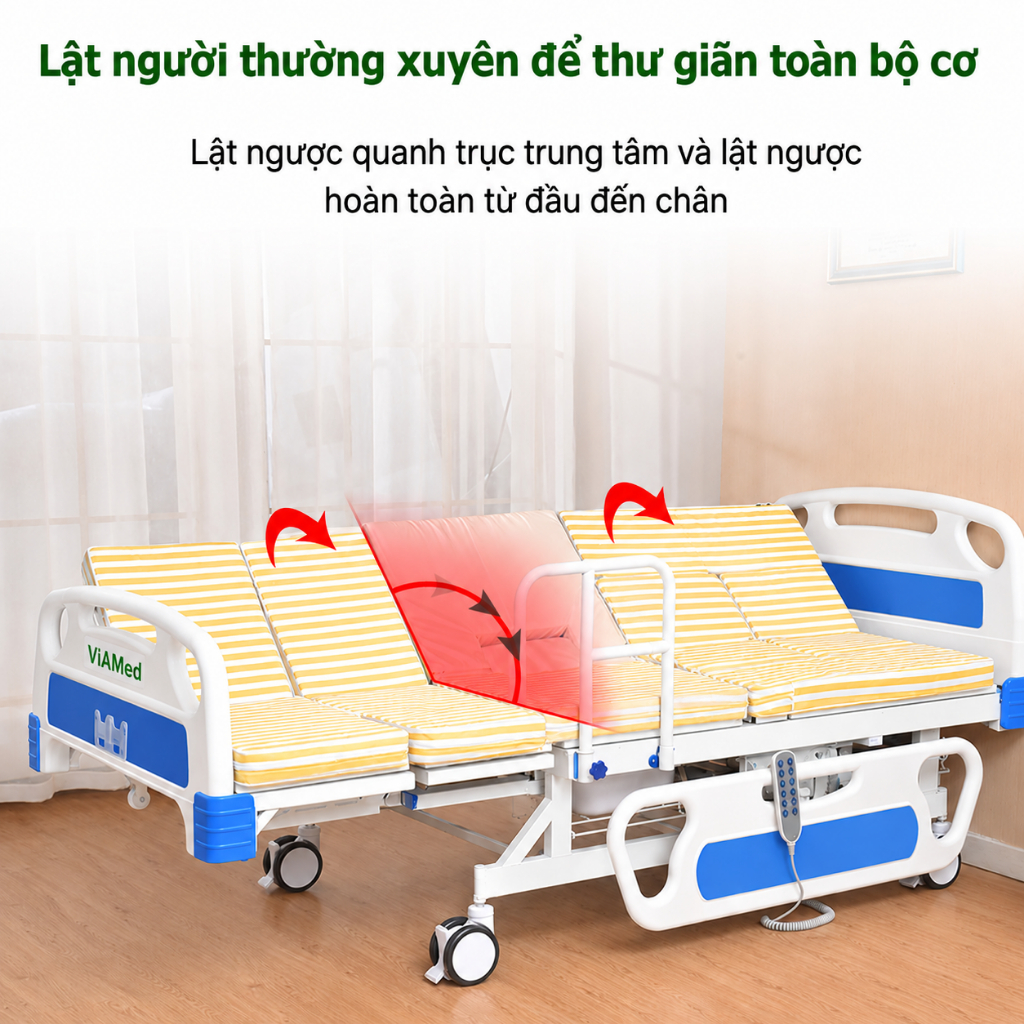 Giường Y Tế 4 Tay Quay Nâng Hạ Lưng - Chân - Lật nghiêng, Giường Bệnh Đa Năng Cho Người Già, Tai Biến (BẢO HÀNH 2 NĂM)