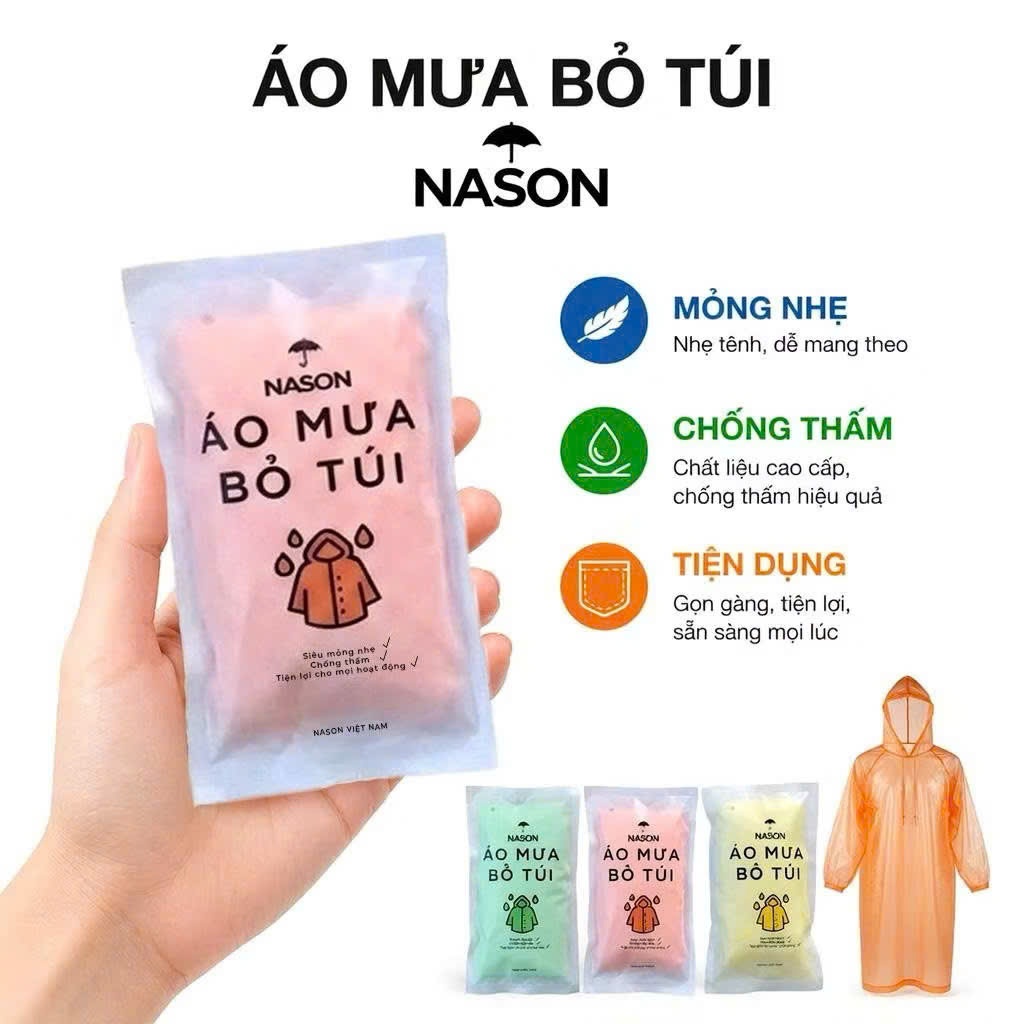 áo mưa trong suốt, áo mưa bỏ túi Nason nhỏ gọn, dễ dàng mang theo, mỏng nhẹ, chống thấm nước