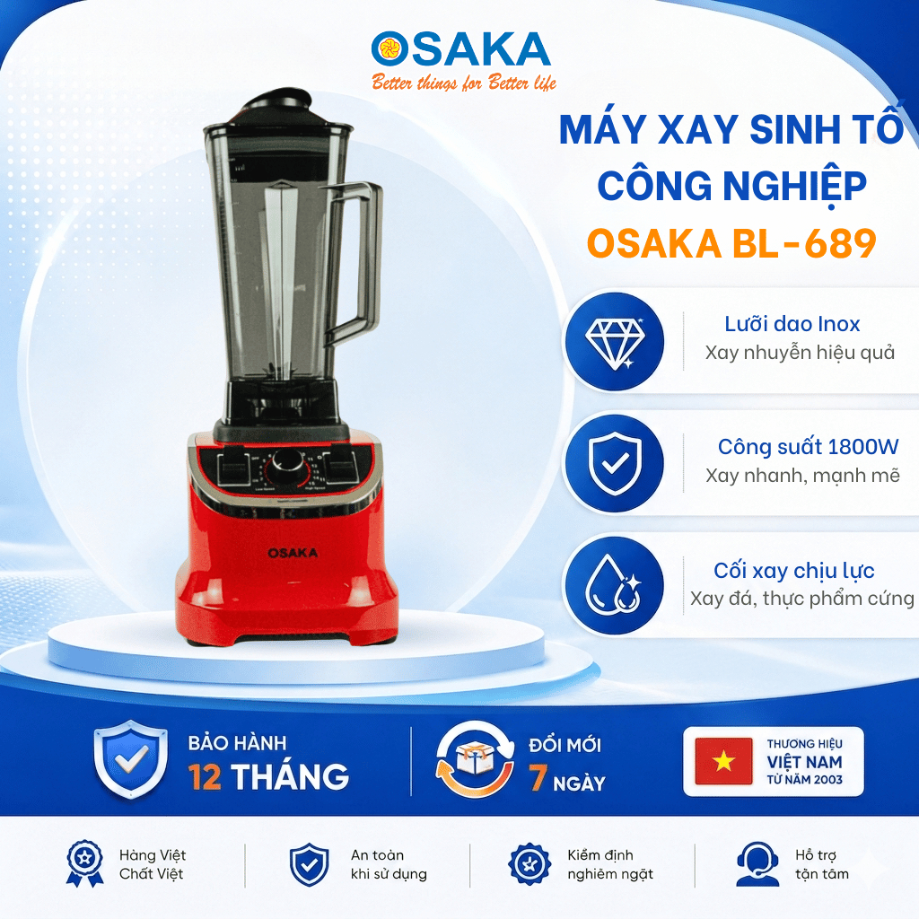 Máy Xay Sinh Tố Công Nghiệp – Công Suất 1.800W, Dung Tích 2L, Bảo Hành Điện Tử – OSAKA BL-689