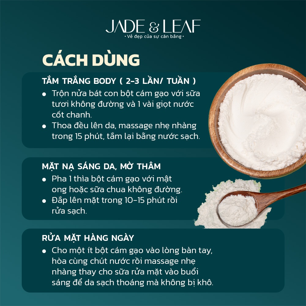 Bột Cám Gạo Sữa Jade&Leaf Nguyên Chất, Đắp Mặt Nạ Ủ Trắng Body Giảm Thâm Mụn An Toàn Cho Da