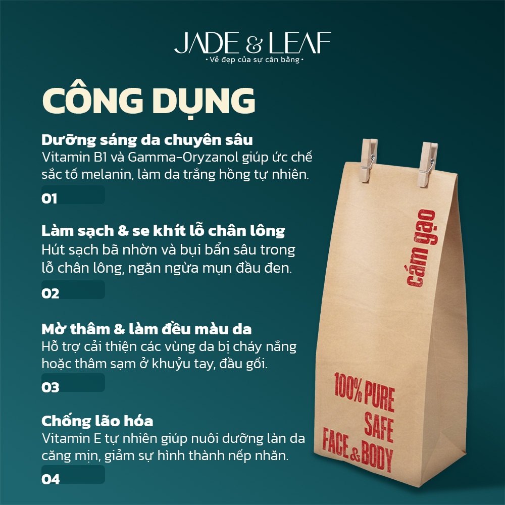 Bột Cám Gạo Sữa Jade&Leaf Nguyên Chất, Đắp Mặt Nạ Ủ Trắng Body Giảm Thâm Mụn An Toàn Cho Da