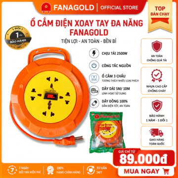 Ổ cắm điện kéo dài quay tay có công tắc FANAGOLD - Ổ cắm Quay chịu tải cao - Dây dài 5m/10m