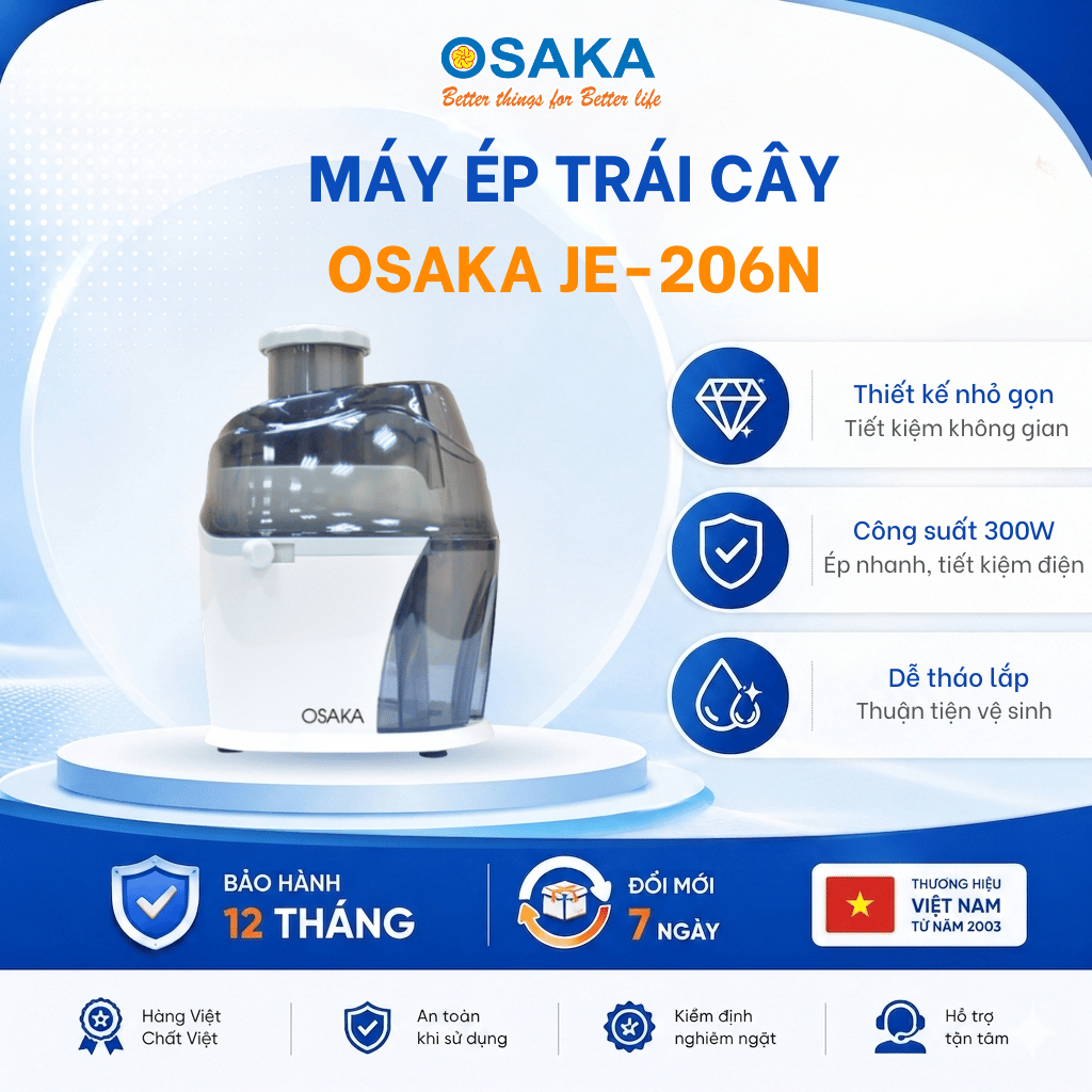 Máy Ép Trái Cây OSAKA JE-206N - Ép Nhanh Nhỏ Gọn, Ép Nguyên Trái (Đọc Kỹ Lưu Ý Trước Khi Mua)