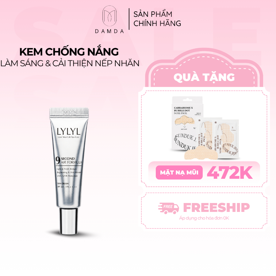 Kem chống nắng làm sáng và cải thiện nếp nhăn LYLYL NINE SECOND AIR FORMULA SUNCREAM 50ml  | DAMDAVN