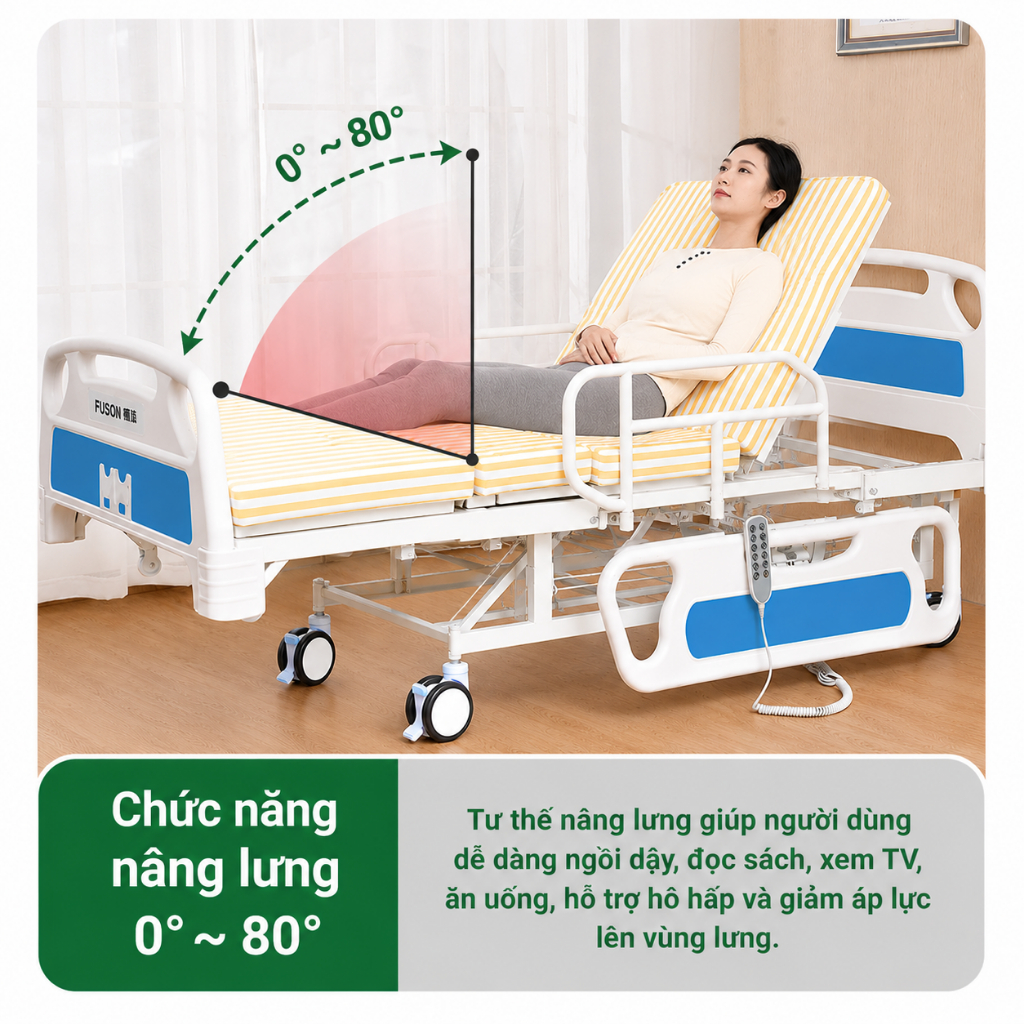 Giường Y Tế 4 Tay Quay Nâng Hạ Lưng - Chân - Lật nghiêng, Giường Bệnh Đa Năng Cho Người Già, Tai Biến (BẢO HÀNH 2 NĂM)