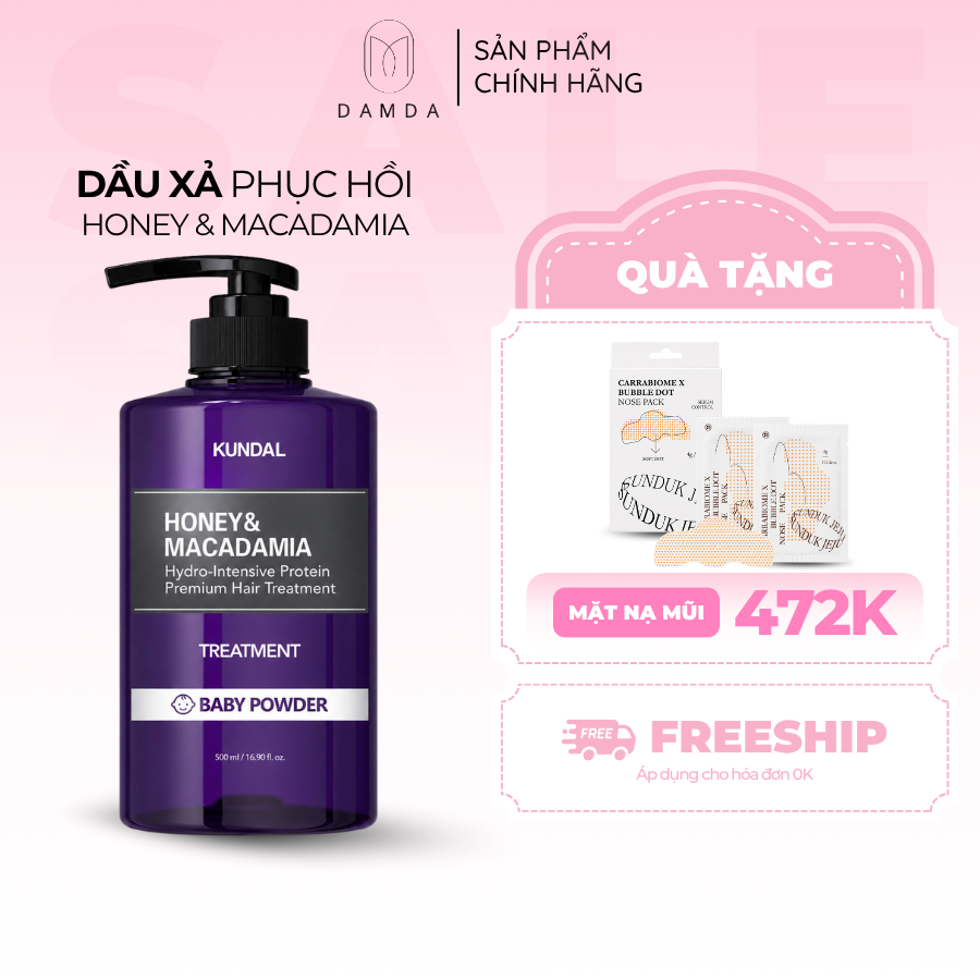 Dầu xả phục hồi tóc hư tổn KUNDAL HONEY & MACADAMIA TREATMENT 500ml | DAMDAVN