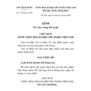 Luật Kinh Doanh Bất Động Sản Năm 2023 (Sửa Đổi, Bổ Sung Năm 2024)