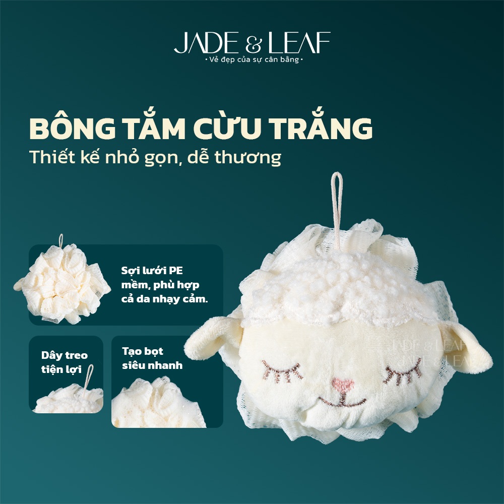 Bông Tắm Tạo Bọt Jade&Leaf Hình Cừu Trắng Lưới Mềm Mịn Size Lớn Tạo Nhiều Bọt Làm Sạch Da