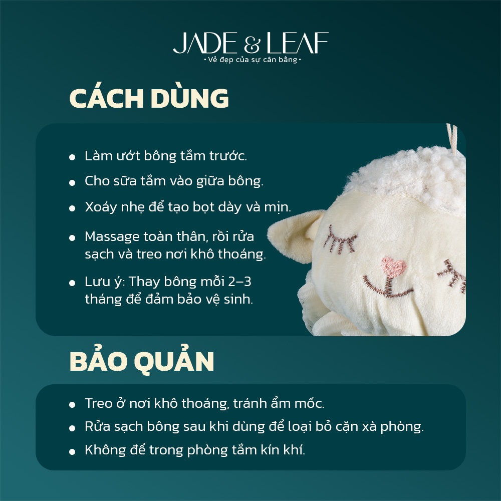 Bông Tắm Tạo Bọt Jade&Leaf Hình Cừu Trắng Lưới Mềm Mịn Size Lớn Tạo Nhiều Bọt Làm Sạch Da