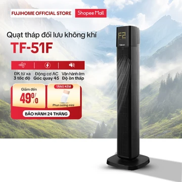 Quạt tháp không cánh đối lưu không khí Nhập Khẩu Fujihome TF-51F, quạt điện cây đứng làm mát điều khiển từ xa 3 tốc độ