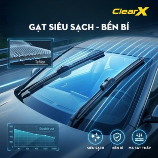 Gạt mưa kính lái Silicon Hàn Quốc ClearX UltraVision - Lưỡi gạt phủ Teflon siêu sạch, bền bỉ | Phụ kiện ô tô ADG