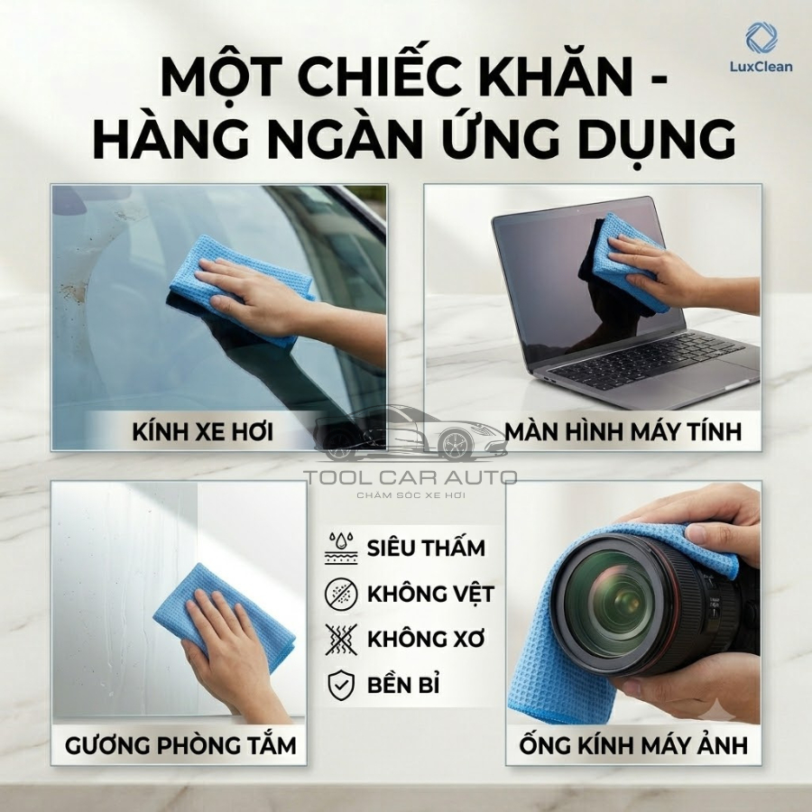 Khăn Lau Kính Microfiber Cao Cấp Đa Năng Thấm Hút X7 Dùng Cho Xe Hơi, Gia Đình, Không Bụi Vải, Không Bông Xù | BigBuy360 - bigbuy360.vn