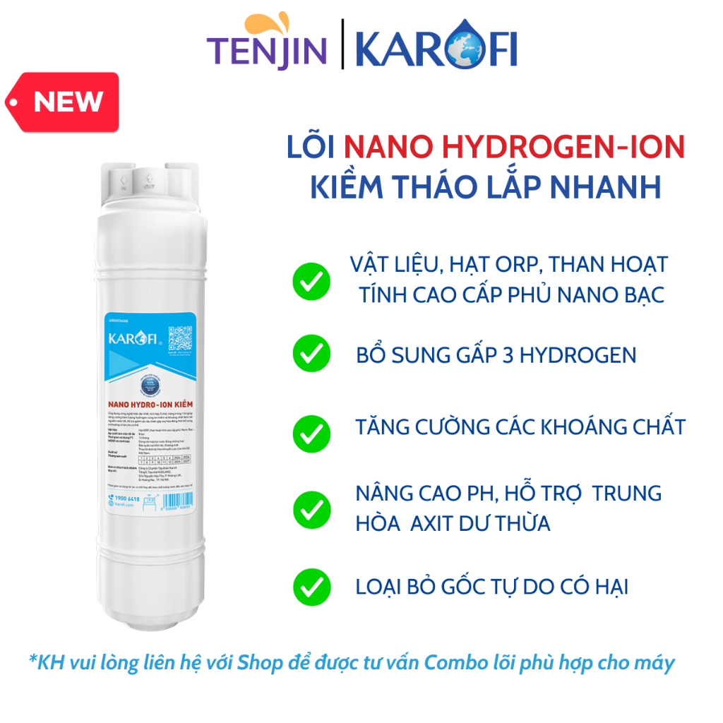 Lõi Chức Năng HYDROGEN-ION KIỀM Karofi Tháo Lắp Nhanh Giúp Bổ Sung Gấp Đôi Hydrogen và Ion Kiềm - Chính Hãng