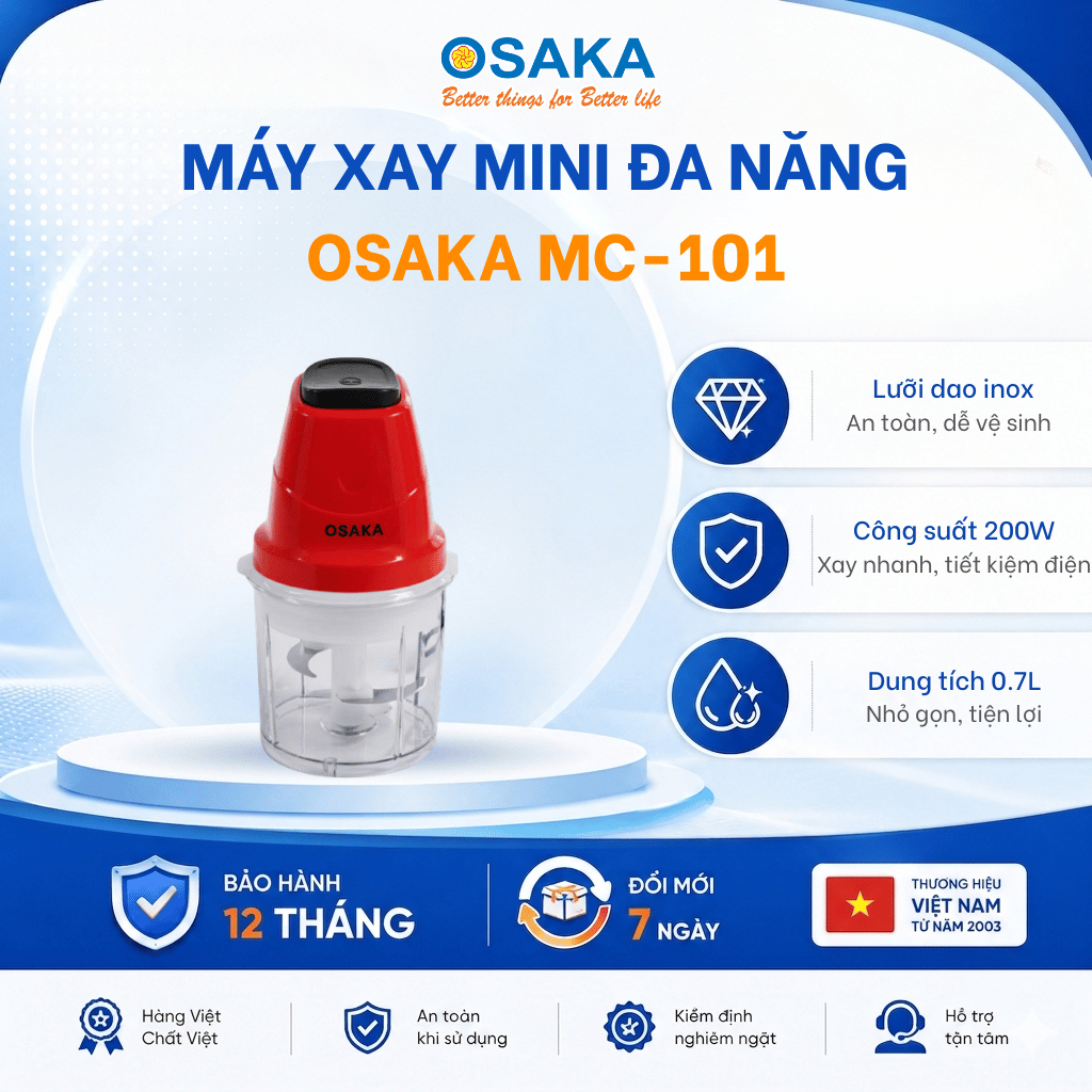 Máy Xay Thịt Mini OSAKA MC-101 Dung Tích 0.7L Công Suất 200W - Cối Nhựa Chống Vỡ
