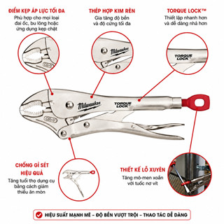 Kìm bấm chết Milwaukee 48-22-3421 kìm hàm cong 7 inch 18cm, kìm bấm khóa, kìm chết chính hãng