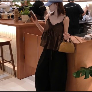Áo 2 dây babydoll dáng ngắn viền bèo vân mây nhiều màu cực xinh