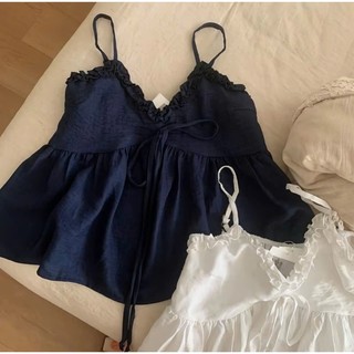Áo 2 dây babydoll kiểu nữ dáng ngắn viền bèo vân mây nhiều màu mặc hè điệu đà