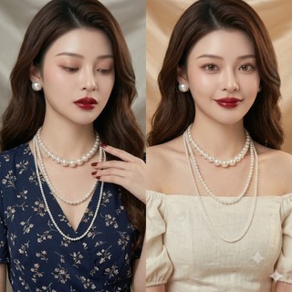 [ DAISYN ] N803 dây chuyền hạt ngọc trai nhân tạo mang áo dài  ,  vòng cổ 3 sợi đính ngọc trai nhân tạo sang trọng