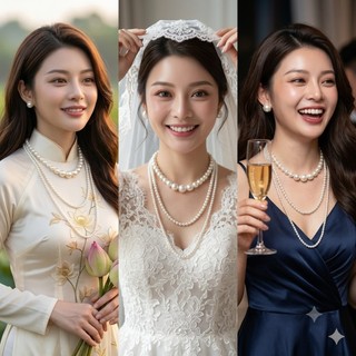[ DAISYN ] N803 dây chuyền hạt ngọc trai nhân tạo mang áo dài  ,  vòng cổ 3 sợi đính ngọc trai nhân tạo sang trọng