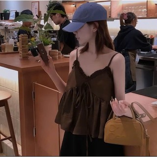 Áo 2 dây babydoll dáng ngắn viền bèo vân mây nhiều màu cực xinh