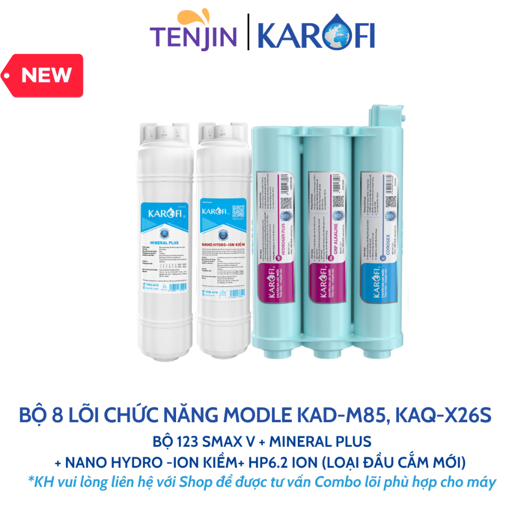 Combo 12 Lõi Lọc Nước Karofi Dùng Cho Model KAD-M85, KAQ-X26S Gồm 123 Smax V, RO mỹ, 8 Lõi Chức Năng Mới