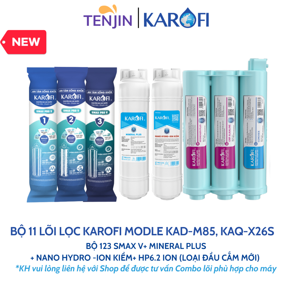 Combo 12 Lõi Lọc Nước Karofi Dùng Cho Model KAD-M85, KAQ-X26S Gồm 123 Smax V, RO mỹ, 8 Lõi Chức Năng Mới