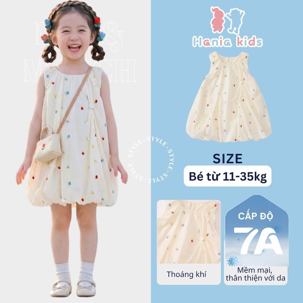 Váy Bí Bé Gái, Váy Cho Bé Gái Thiết Kế Tiểu Thư Họa Tiết Dễ Thương Chất Liệu Cotton Mềm Mại