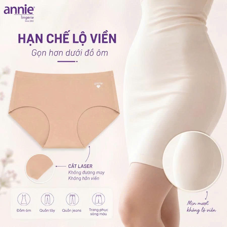 Quần lót nữ đúc su không đường may lưng vừa annie QE 4595 mềm mịn co giãn 4 chiều