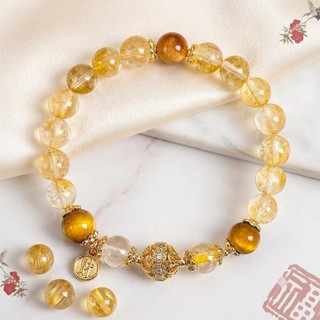 Vòng Tay Phong Thủy Thạch Anh Tóc Vàng Đá Mắt Hổ Citrine Vòng Đeo Tay Chiêu Tài Hút Lộc May Mắn Cho Nữ 15cm