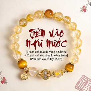 Vòng Tay Phong Thủy Thạch Anh Tóc Vàng Đá Mắt Hổ Citrine Vòng Đeo Tay Chiêu Tài Hút Lộc May Mắn Cho Nữ 15cm