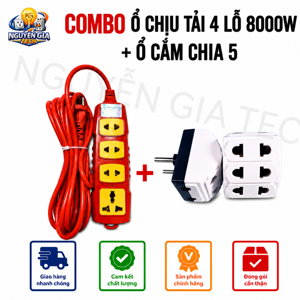 [ COMBO SIÊU SALE ] Ổ ĐIỆN CHỊU TẢI KÈM Ổ CẮM CHIA 5 TIỆN LỢI